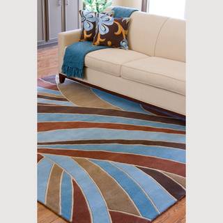 Hand tufted Contemporary Blue Striped Mayflower Wool Rug (8 X 11)