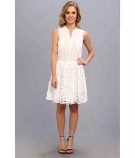TWO by Vince Camuto S/L Two Pocket Aztec Border Dress Womens Dress (White)