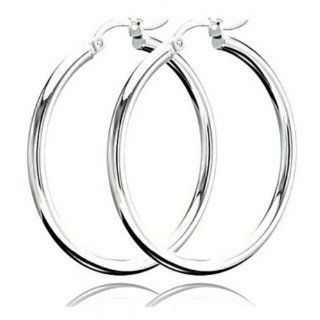 High Polish 925 Sterling Silver Plain Classic Hoop Huggie Earrings with Hinged and Notched Post   2.5mm Wide and 35mm Diameter Forever Flawless Jewelry Jewelry