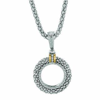 Designer 18k Gold & Sterling Silver Diamond Open Circle Pendant on Chain Jewelry