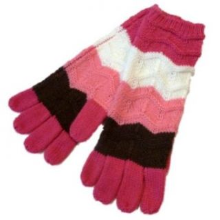 Ben Berger Girls Pink Brown & Ivory Striped Knit Gloves Cold Weather Gloves Clothing