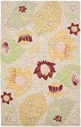 Handmade Blossom Ivory Cotton canvas Wool Rug (5 X 8)