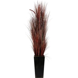 Laura Ashley Realistic Silk Burgundy Onion Grass And Cattails Floor Plant With Contemporary Planter