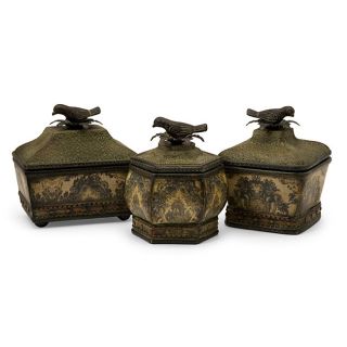 Set Of 3 Argento Sparrow Finial Lidded Boxes
