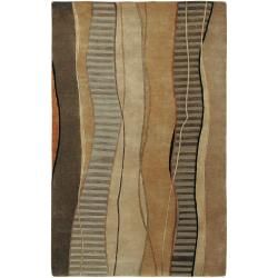 Hand knotted Green Stripe Contemporary Taos Wool Abstract Rug (2 X 3)