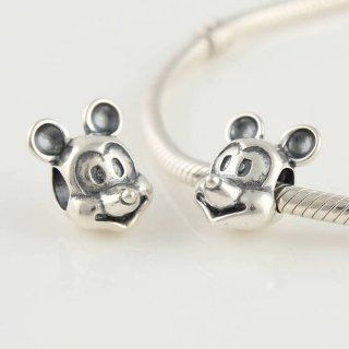 Antique Silver "Mickey Mouse" 925 Sterling Silver Charm/bead for Pandora, Biagi, Chamilia, Troll and More Bracelets Jewelry