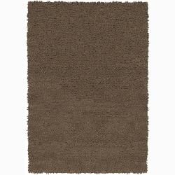 Handwoven Mandara Dark Brown New Zealand Wool Shag Rug (2 X 3)