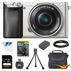 Sony Alpha a6000 24.3MP Silver Interchangeable Lens Camera w/ 16 50mm Zoom 32GB