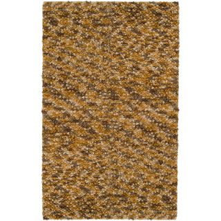 Hand woven Leantil Gold Wool Plush Shag Rug (2 X 3)