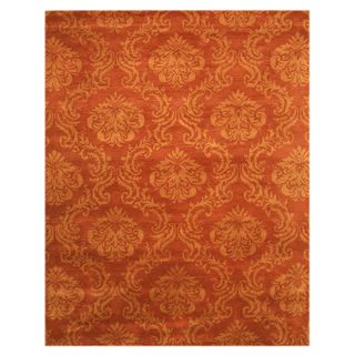 Eorc Hand tufted Wool Orange Damask Mona Rug (5 X 8) Ivory Size 79 x 99