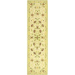 Hand hooked Bedford Ivory/ Green Wool Runner (26 X 8)