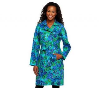 Isaac Mizrahi Live Water Resistant Floral Print Trench Coat —