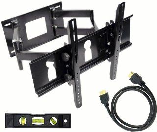GSI High Grade Sturdy Steel Articulating Full Motion Dual Arm Wall TV Mount with Tilt and Swivel Functions   for Plasma/LCD/LED/TV/DVD/Combo/Blu Ray Flat Panel Monitors/Screens/Displays, Mounting Brackets Fits 32 Inch to 55 Inch Screens   Plus Free Complim