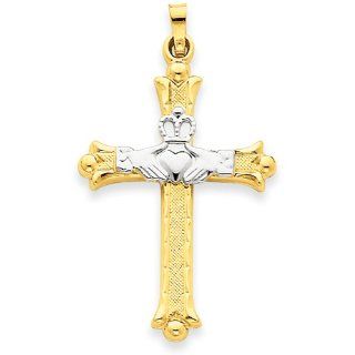 Claddagh Cross Pendant in 14kt White & Yellow Gold   Divine   Unisex Adult GEMaffair Jewelry