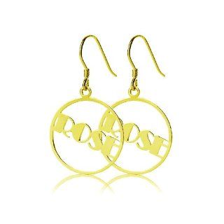 Personalized Round Drop Name Earrings gold plated Nameplate Earrings with Circle Frame Letters Jewelry best gift for women  Sports Fan Earrings  Sports & Outdoors