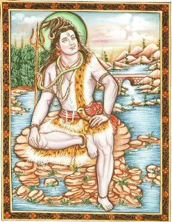 Lord Shiva on Mount Kailash   Water Color Painting On Cotton Fabric   Watercolor Paintings