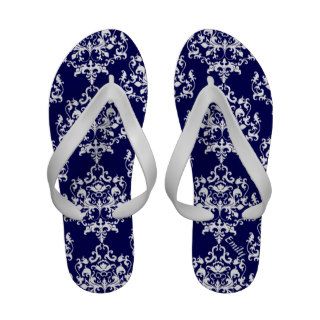 Navy Blue & White Damask Custom Slipper Flip Flops