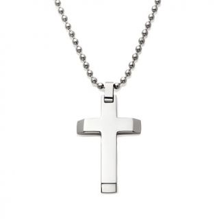 Men's Stainless Steel High Polished Cross Pendant with 24" Bead Chain