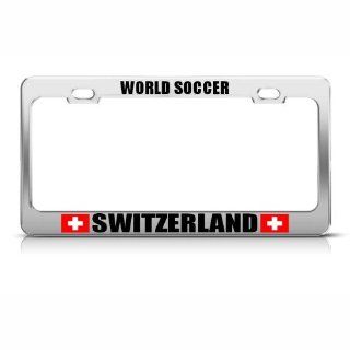 Swiss Switzerland Flag World Soccer Metal License Plate Frame Tag Holder Automotive