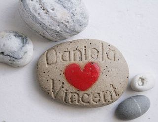 personalised names ceramic heart pebble by jo lucksted ceramics