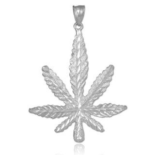 High Polish 14k White Gold Diamond Cut 420 Pot Ganja Weed Cannabis Charm Marijuana Leaf Pendant Jewelry