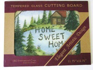 Tempered Glass Cutting Board Large 11.75" X 15.75" HOME SWEET HOME CABIN BY THE LAKE Kitchen & Dining