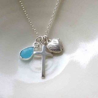 vintage locket and silver cross necklace by lime tree design