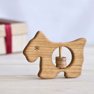 scottie dog organic baby rattle by wooden toy gallery