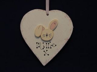 personalised new baby rabbit heart plaque by kitty's