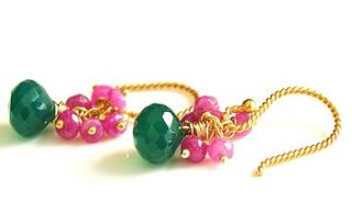 pink ruby and green onyx gold earrings by prisha jewels
