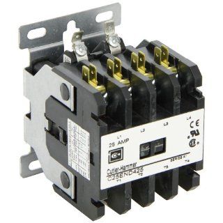 Eaton C25END425A Definite Purpose Contactor, 50mm, 4 Poles, Screw/Pressure Plate, Quick Connect Side By Side Terminals, 25A Current Rating, 2 Max HP Single Phase at 115V, 7.5 Max HP Three Phase at 230V, 10 Max HP Three Phase at 480V, 120VAC Coil Voltage M