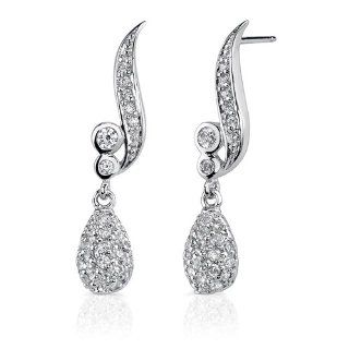 Glitzy Glamour Sterling Silver Rhodium Nickel Finish Celebrity Inspired Dangle Style Post Earrings with Cubic Zirconia Jewelry