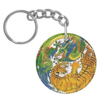 Classic Vintage oriental Yin Yang Dragon Tiger art Acrylic Keychains