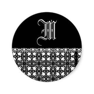 Black and White Damask Monogram M Wedding Sticker