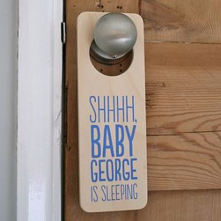 personalised 'baby sleeping' door hanger by the design conspiracy