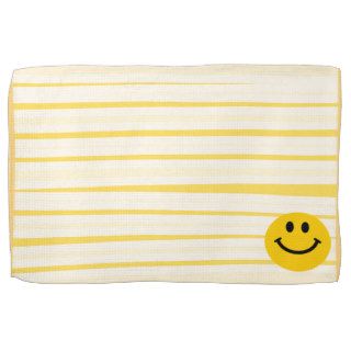 Smiley Face on sunny yellow stripes Hand Towels