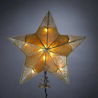 9" Lighted Gold Glitter Swirl Capiz Star Christmas Tree Topper   Clear Lights  
