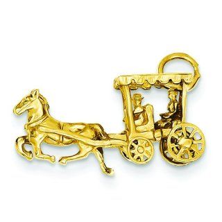 14K Gold Polished 3D Horse & Carriage Charm Jewelry Jewelry