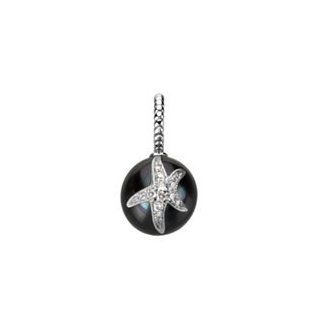 14k White Gold Tahitian Cultured Pearl Pendant With Diamond Starfish by US Gems Jewelry
