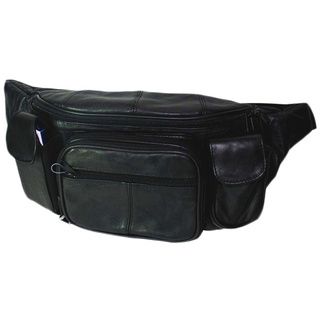 Hollywood Tag Extra Large Black Leather Fanny Pack Men's Wallets