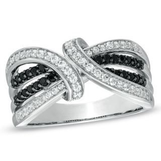 CT. T.W. Enhanced Black and White Diamond Knot Ring in Sterling