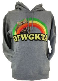 Odd Future OFWGKTA (Tyler The Creator, Odd Future Wolf Gang Kill Them All) Mens Pull Over Hoodie Sweatshirt   Giant Cat Biting Rainbow Front Logo on Gray (Medium) Clothing