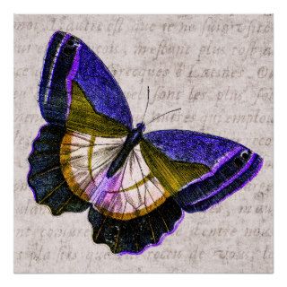 Vintage Purple and Gold Butterfly Illustration Print