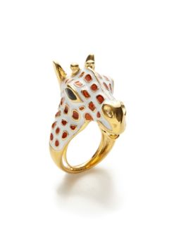 Gold & White Giraffe Ring by Kenneth Jay Lane