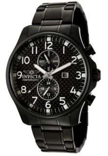 Invicta 0383  Watches,Mens Invicta II Black Carbon Fiber Dial Black Ion Plated Stainless Steel, Casual Invicta Quartz Watches