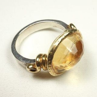 citrine, gold plate and silver ring by flora bee