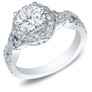 Auriya 14k Gold 1 1/2ct TDW Certified Round Diamond Halo Engagement Ring (H I, SI1 SI2) Auriya Engagement Rings