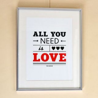 'all you need is love' typographic print by oakdene designs