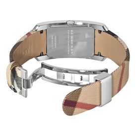 Burberry BU1076  Watches,Womens Silver Dial and Checked Strap, Casual Burberry Quartz Watches