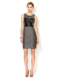 Tweed Sheath Dress with Leather Bodice by Tracy Reese